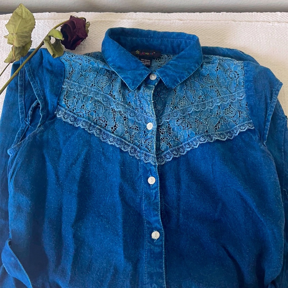 Blue Lace Button Up Dress